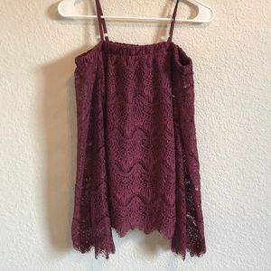 Maroon lace peasant top